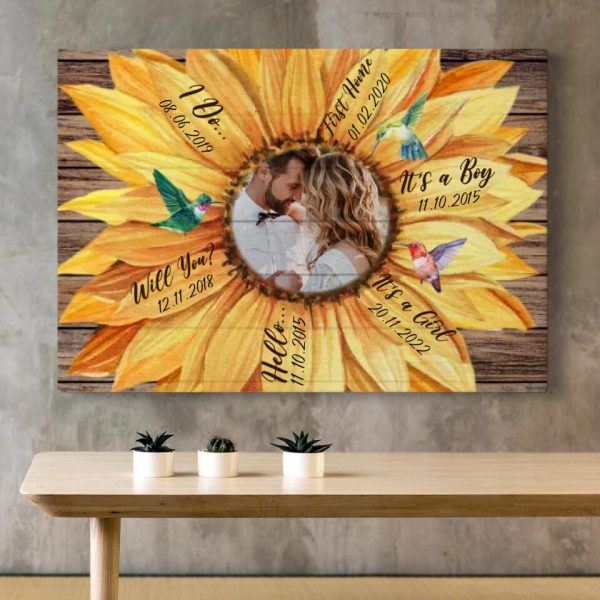 Personalized Canvas Prints Custom Photo And Milestone Date - Sunflower Our Milestones Dem Canvas - Image 2