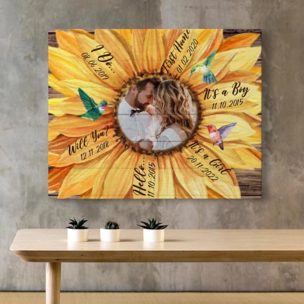 Personalized Canvas Prints Custom Photo And Milestone Date - Sunflower Our Milestones Dem Canvas - Image 3