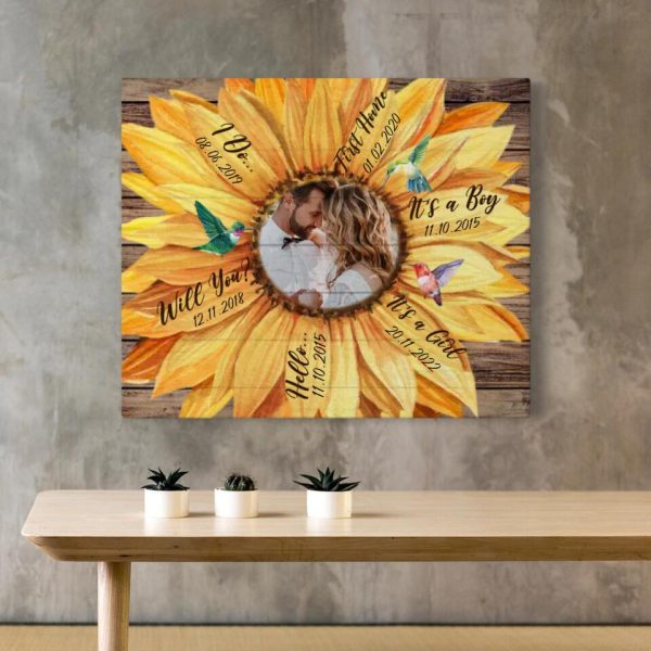 Personalized Canvas Prints Custom Photo And Milestone Date - Sunflower Our Milestones Dem Canvas - Image 4