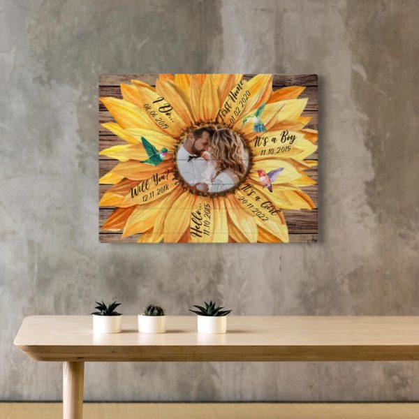 Personalized Canvas Prints Custom Photo And Milestone Date - Sunflower Our Milestones Dem Canvas - Image 6