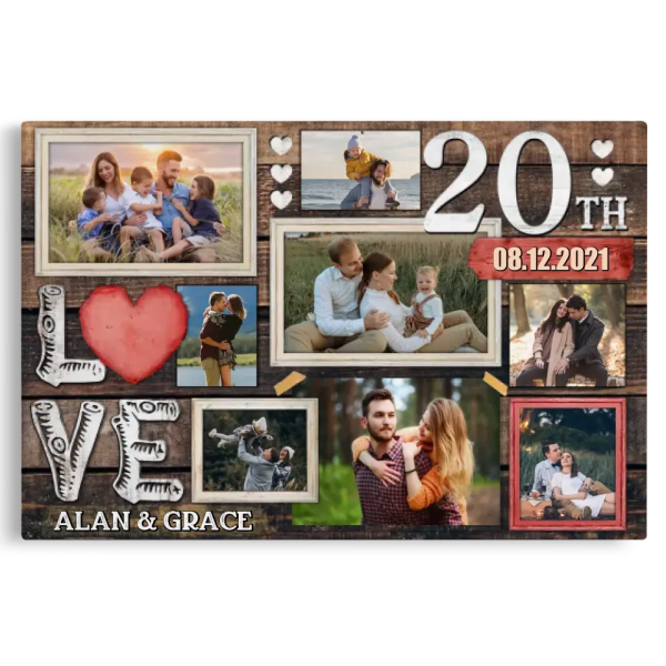 Personalized Canvas Prints, Custom Photo, Gifts For Couples, 20th Anniversary Gifts For Husband And Wife, Love 20th Anniversary Dem Canvas - Image 8