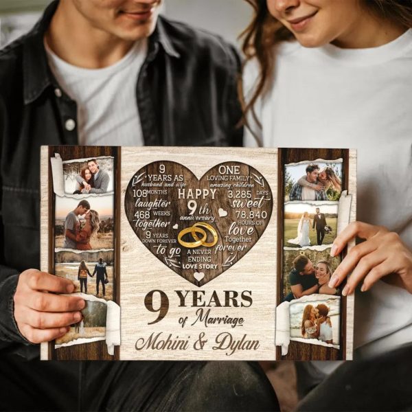 Personalized Canvas Prints, Custom Photo, Gifts For Couples, 9th Anniversary Gifts For Husband and Wife, 9 Years Of Marriage Dem Canvas - Image 3