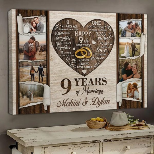 Personalized Canvas Prints, Custom Photo, Gifts For Couples, 9th Anniversary Gifts For Husband and Wife, 9 Years Of Marriage Dem Canvas - Image 6