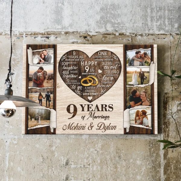 Personalized Canvas Prints, Custom Photo, Gifts For Couples, 9th Anniversary Gifts For Husband and Wife, 9 Years Of Marriage Dem Canvas