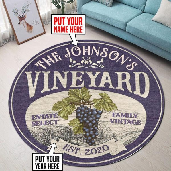 Personalized Vineyard Winery Living Room Round Mat Circle Rug - Image 3