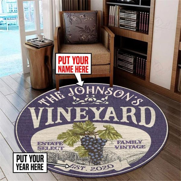 Personalized Vineyard Winery Living Room Round Mat Circle Rug - Image 2