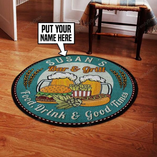 Personalized Bar And Grill Food Drink And Good Time Living Room Round Mat Circle Rug - Image 2