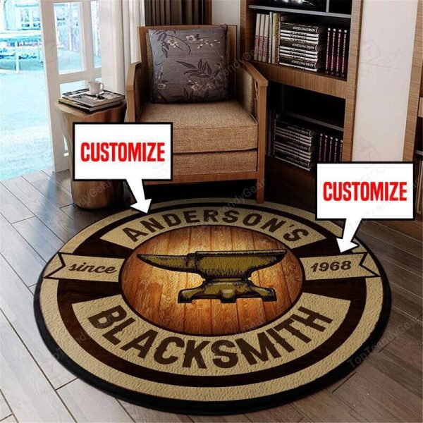 Personalized Anvil Hammer Blacksmith Living Room Round Mat Circle Rug - Image 2