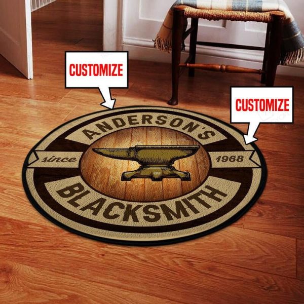 Personalized Anvil Hammer Blacksmith Living Room Round Mat Circle Rug