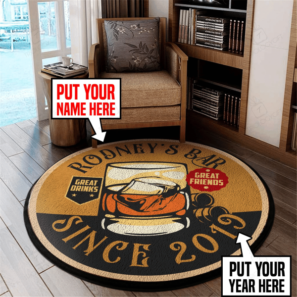 Personalized Bar Great Friends Great Drinks Living Room Round Mat Circle Rug - Image 2