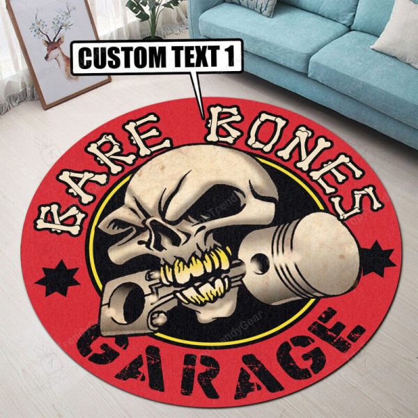 Personalized Hot Rod Garage Garage Decor, Home Bar Decor Skull Round Mat - Image 2