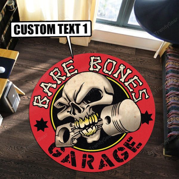 Personalized Hot Rod Garage Garage Decor, Home Bar Decor Skull Round Mat - Image 3