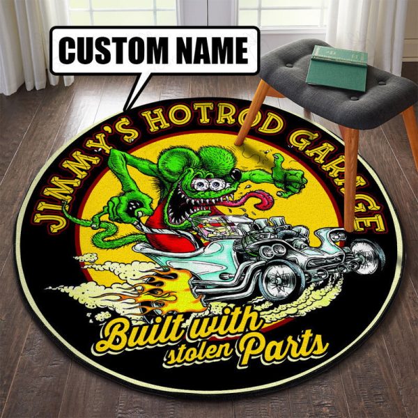 Personalized Hot Rod Garage Build With Stolen Parts Round Mat Round Floor Mat Room Rugs Carpet Outdoor Rug Washable Rugs - Image 2