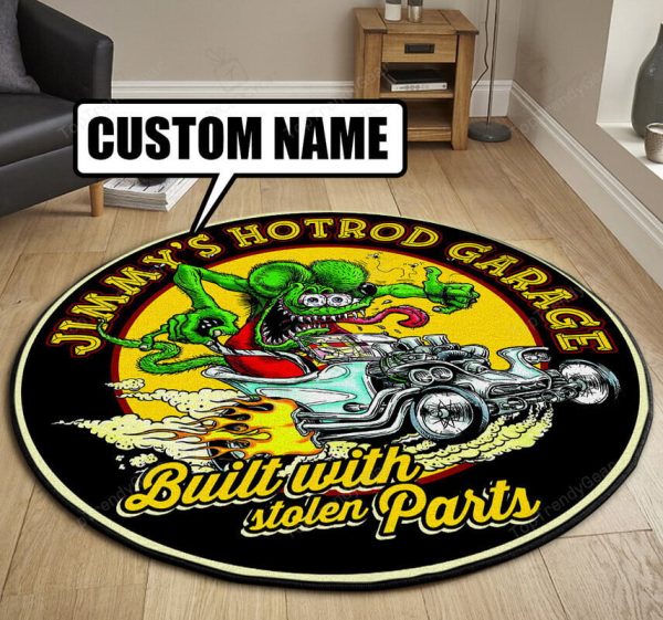 Personalized Hot Rod Garage Build With Stolen Parts Round Mat Round Floor Mat Room Rugs Carpet Outdoor Rug Washable Rugs - Image 3