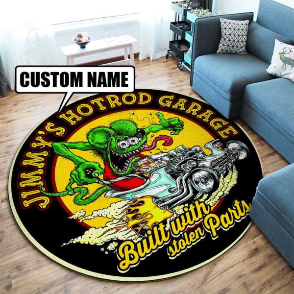 Personalized Hot Rod Garage Build With Stolen Parts Round Mat Round Floor Mat Room Rugs Carpet Outdoor Rug Washable Rugs