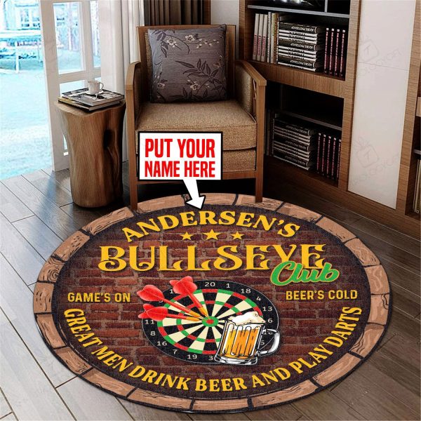 Personalized Bullseye Club Dart And Beer Round Mat Round Floor Mat Room Rugs Carpet Outdoor Rug Washable Rugs