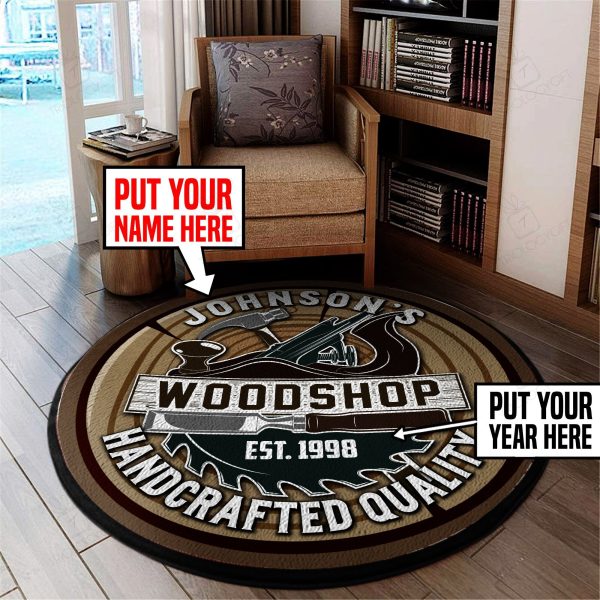 Personalized Woodshop Carpentry Round Mat Round Floor Mat Room Rugs Carpet Outdoor Rug Washable Rugs