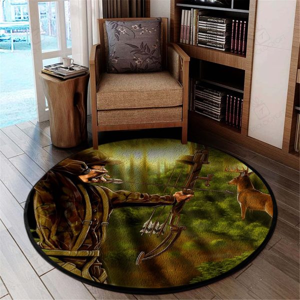 Deer Bow Hunting Round Rug, Carpet 07089