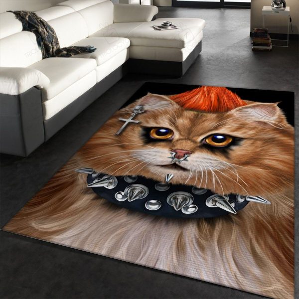 Punk Rock Cat With Mohawk Area Kitchen Rug Us Gift Decor Rectangle Area Rugs Carpet For Living Room, Bedroom, Kitchen Rugs, Non-Slip Carpet Rp124400 Print