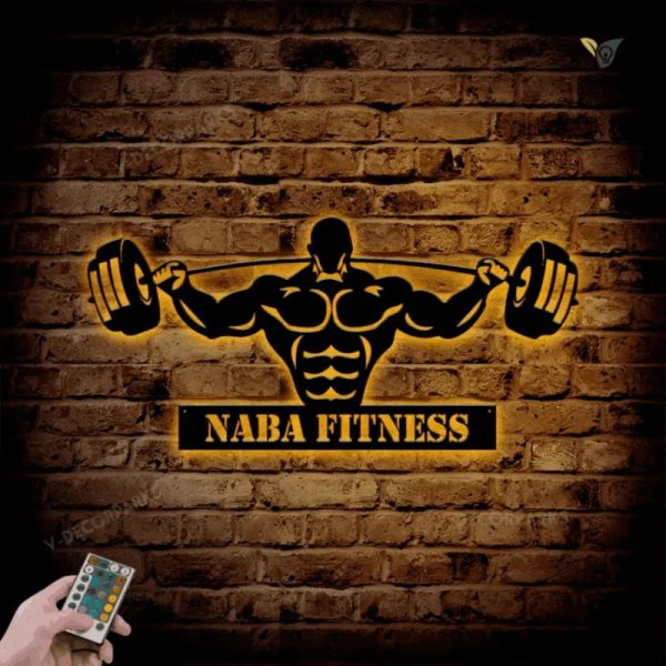 Personalized Name Gym Metal Wall Art With Led Lights - Cross Fit Metal